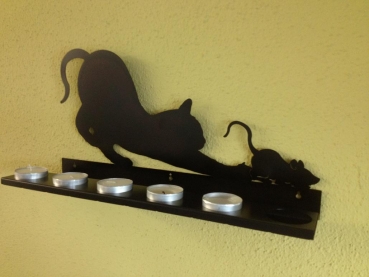 Kerzenwandschmuck Katze/Maus schwarz verzinkt